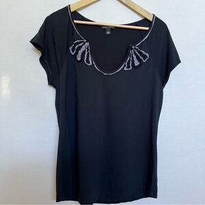 Banana Republic Black Blouse with Embroidered Neckline